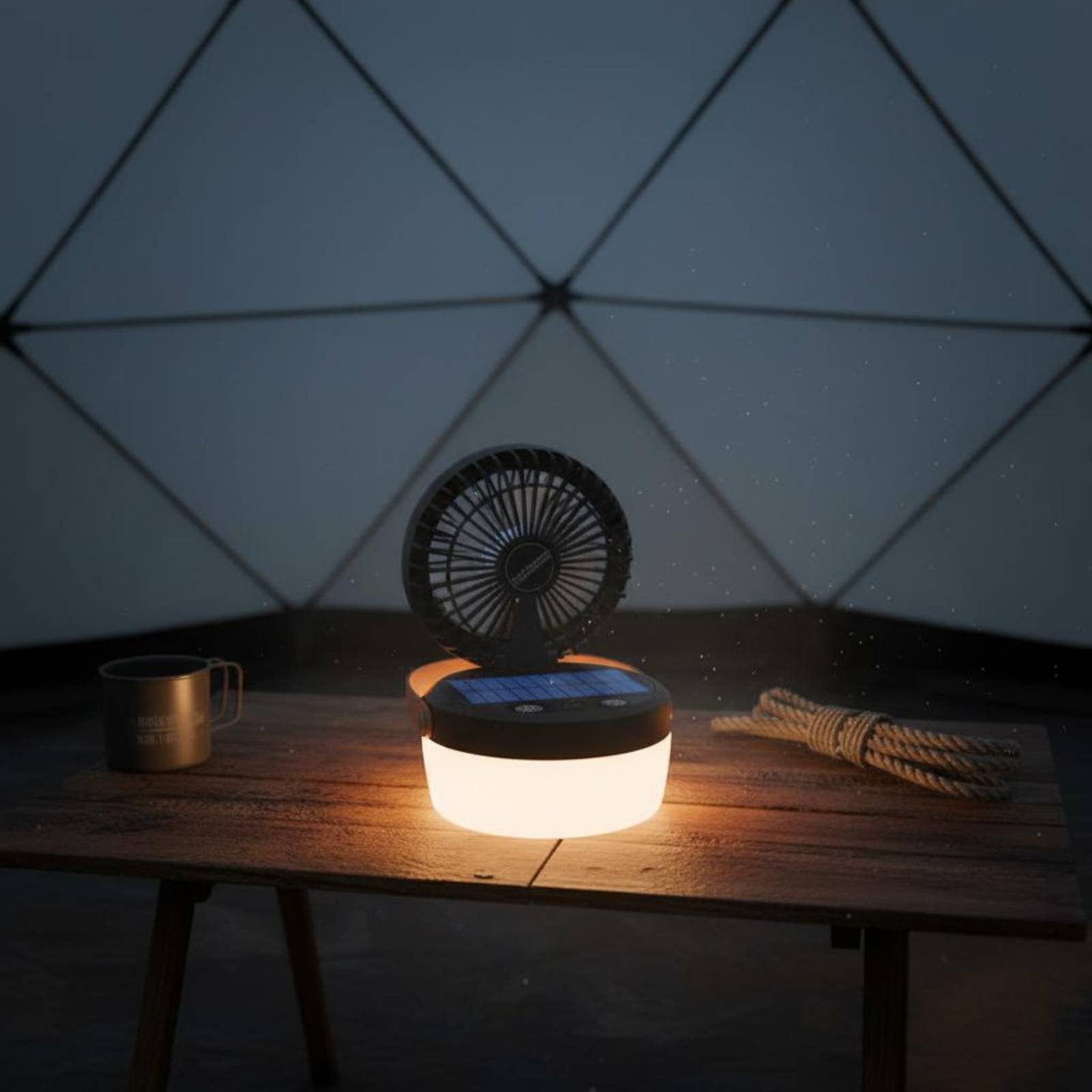 Hanging Outdoor Lighting - Linterna de Camping Solar con Ventilador,